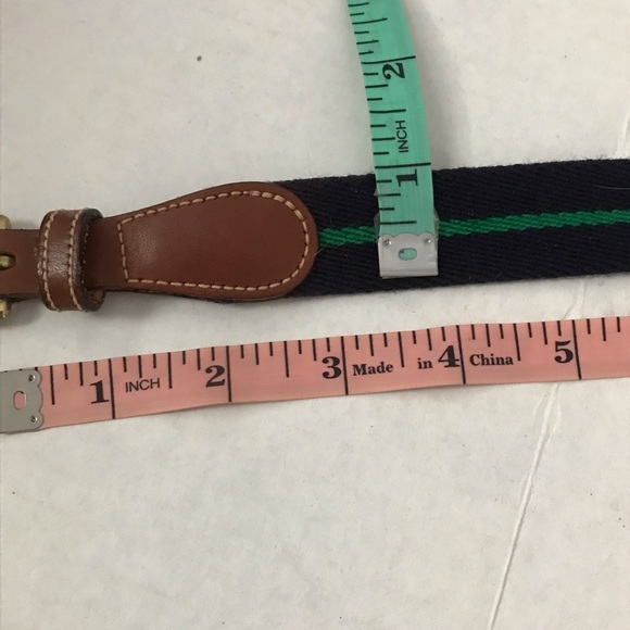 DOONEY & BOURKE Belt Leather & Canvas Navy with Green Stripe Vintage Sz 26 - Picture 8 of 14